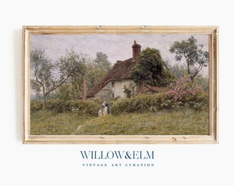 Samsung Frame TV Art | Vintage Cottage Painting | Old Farm House Garden | Digital Download