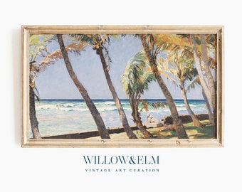 Summer Frame TV Art, Tropical Beach and Palm Trees Painting