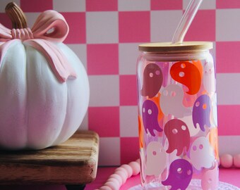 Ghostie Glass Iced Coffee Cup with Bamboo Lid & Glass Straw