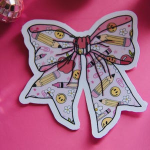 Pencil Bow Sticker-Teacher Gift-Back to School Sticker-Teacher Appreciation-Cute Vinyl Stickers-Waterproof Stickers-Trendy-Cute Stickers