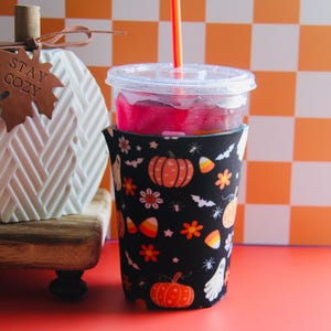 Gruselige schwarzer Kaffee-Eiskaffee-Hülle-Fall Themed Drink-Hülle-Eiskaffee-Hülle-Kaffee-Hülle-Kaltgetränke-Hülle-Hülle für 16 Unzen Getränke