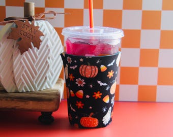 Fall Themed Iced Coffee Sleeve - Spooky Halloween Design