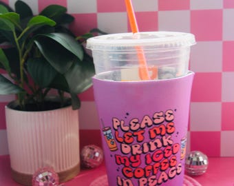 Iced Coffee Sleeve - "Peace" Print Cold Beverage Cozy