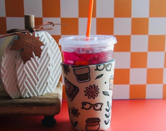 Pumpkin Spice Bookish Coffee Sleeve - Fall Themed Iced Drink Sleeve
