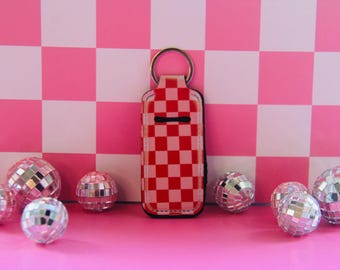 Karierter Lippenstifthalter Schlüsselanhänger : Trendy Lippenbalsam Accessoire