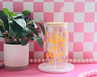 Iced Coffee Glass Cup with Bamboo Lid & Straw
