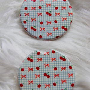 Cherry and Plaid Car Coasters-Trendy Car Coasters-Cute Car Coasters-Ceramic Car Coaster-Absorbent Car Coaster-Gift for Her-Car Accessory