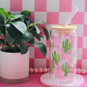 Cactus Glass Iced Coffee Cup with Bamboo Lid & Straw