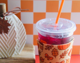 Pumpkin Spice Coffee Sleeve, Fall Themed Iced Drink Sleeve