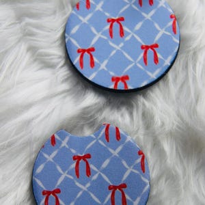 Bows Pattern Fabric Car Coasters, Absorbent Neoprene