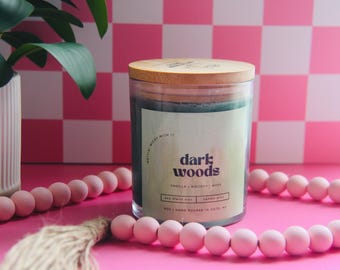 Vela de soja Dark Woods: aroma amaderado, duración de combustión de 60 horas