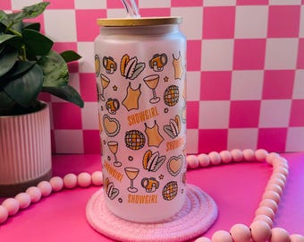 Life of a Showgirl Glass Iced Coffee Cup with Bamboo Lid & Straw