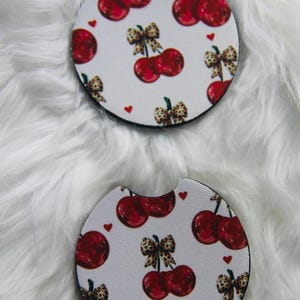 Cherry Fabric Car Coaster-Cheetah Floral Car Coaster-Neoprene Coaster-Car Coasters-Absorbent Car Coaster-Cute Car Coaster-Fabric Car Coaster