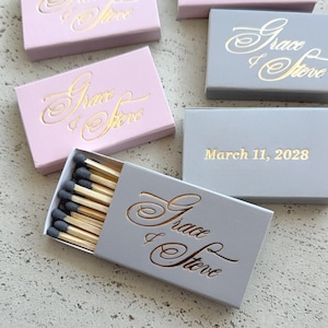 Wedding Matches with gold foil, Custom Name Matchboxes, Elegant Favor Matches, Reception Table Details image 6