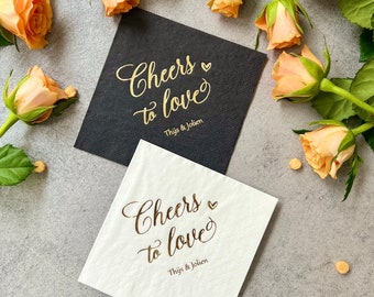 Cheers serviettes, serviettes de mariage personnalisées, feuille d'or, serviettes personnalisées, serviettes pour mariage, serviettes de cocktail, serviettes de boisson
