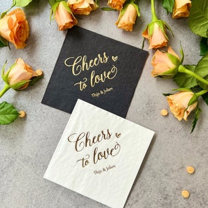 Cheers napkins, Custom wedding Napkins, Gold foil, Custom Napkins, napkins for wedding, cocktail napkins, Beverage Napkins