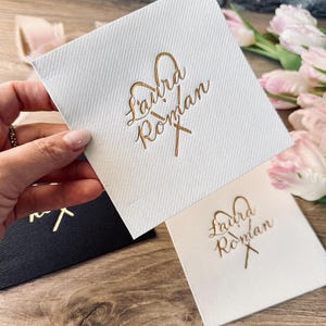 Custom Cocktail Napkins for Wedding, Engagement,  Soft linen like napkins, luxury wedding napkins, custom foil napkins