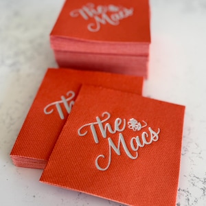 Custom Cocktail Napkins for Wedding, Engagement,  Soft linen like napkins, luxury wedding napkins, custom foil napkins