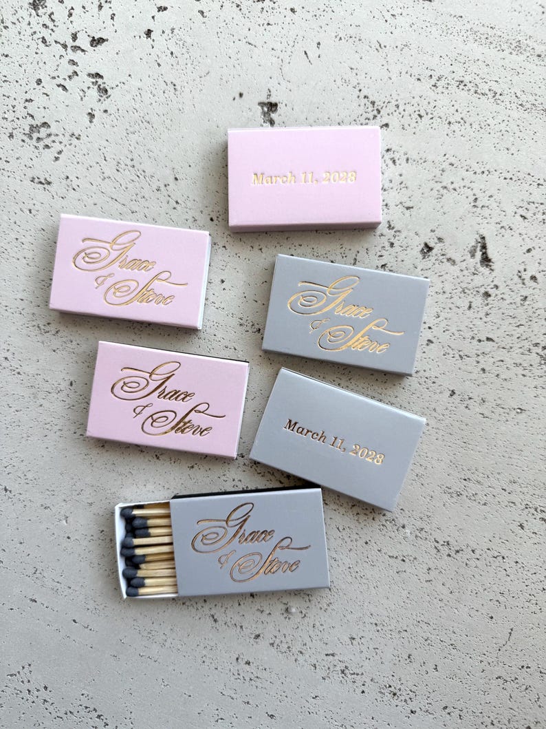 Wedding Matches with gold foil, Custom Name Matchboxes, Elegant Favor Matches, Reception Table Details image 5