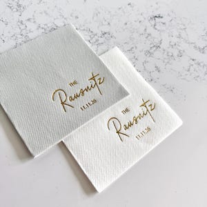 Custom Cocktail Napkins for Wedding, Engagement,  Soft linen like napkins, luxury wedding napkins, custom foil napkins