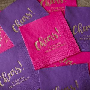 Cheers napkins, Custom wedding Napkins, Gold foil, Custom Napkins, napkins for wedding, cocktail napkins, Beverage Napkins