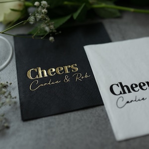Cheers napkins, Custom wedding Napkins, Gold foil, Custom Napkins, napkins for wedding, cocktail napkins, Beverage Napkins