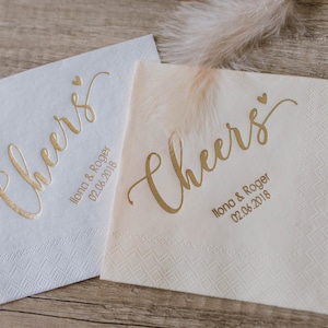 Cheers napkins, Custom wedding Napkins, Gold foil, Custom Napkins, napkins for wedding, cocktail napkins, Beverage Napkins