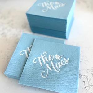 Custom Cocktail Napkins for Wedding, Engagement,  Soft linen like napkins, luxury wedding napkins, custom foil napkins