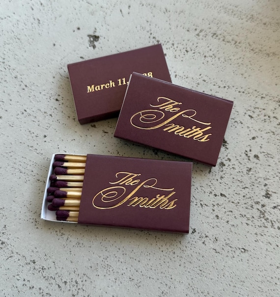 Wedding Matches with gold foil, Custom Name Matchboxes, Elegant Favor Matches, Reception Table Details