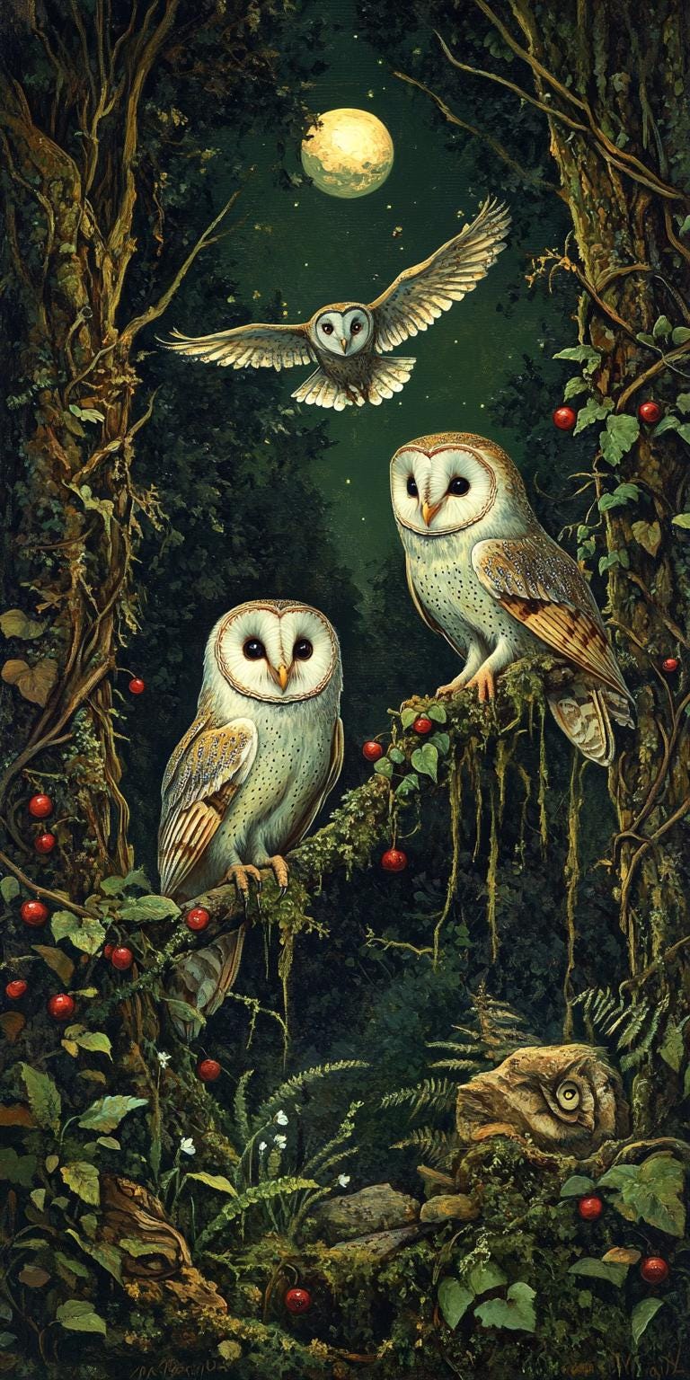 Three Barn Owls cross stitch pattern. Instant PDF Download. 45,000 Stitches.