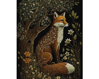 Fox Tile Cross Stitch Pattern: Floral Wildlife (PDF Download)