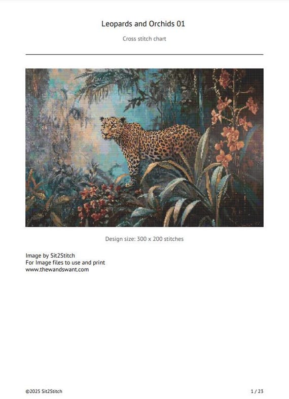 Leopards and Orchids Cross Stitch Pattern. Instant PDF Download