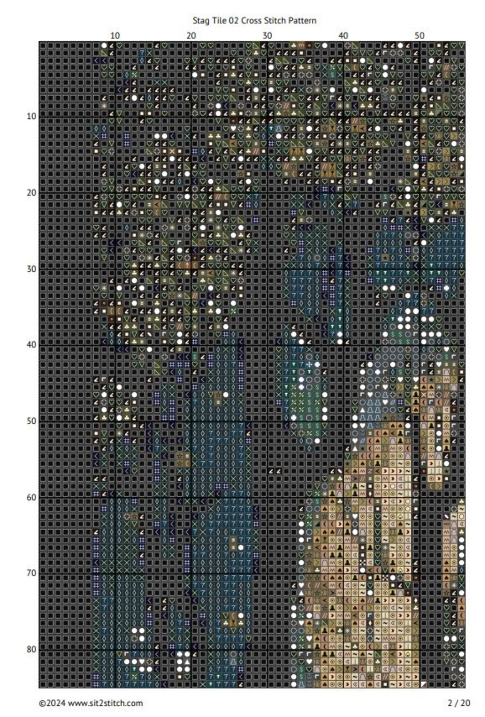 Stag Tile 02 Cross Stitch Pattern. Digital PDF Download. 60,000 ...