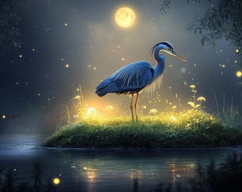 Heron Moon Light Night cross stitch pattern. Instant PDF Download. 52,000 Stitches.