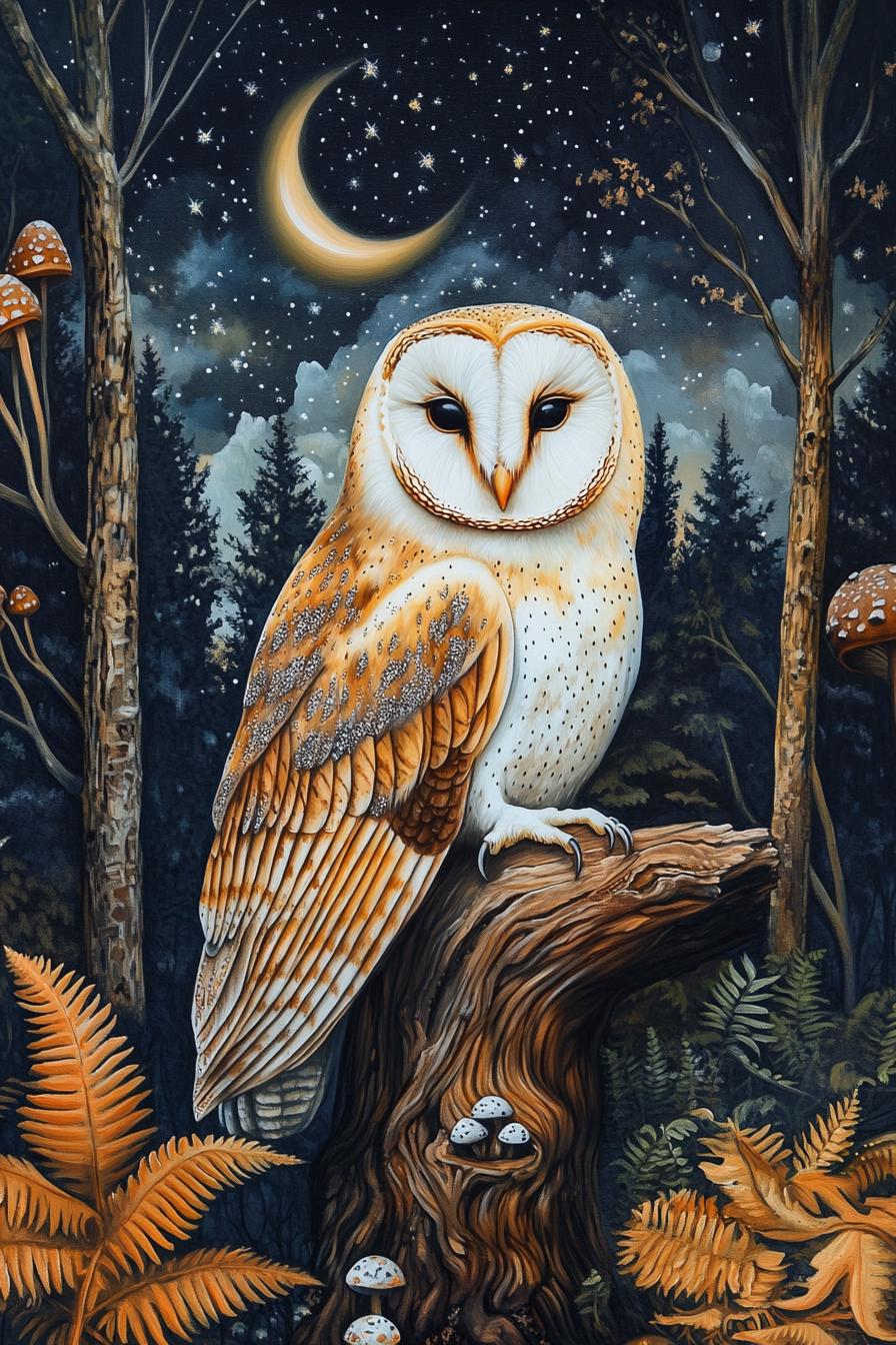 Barn Owl at Night cross stitch pattern. Instant PDF Download. 60k Stitches.
