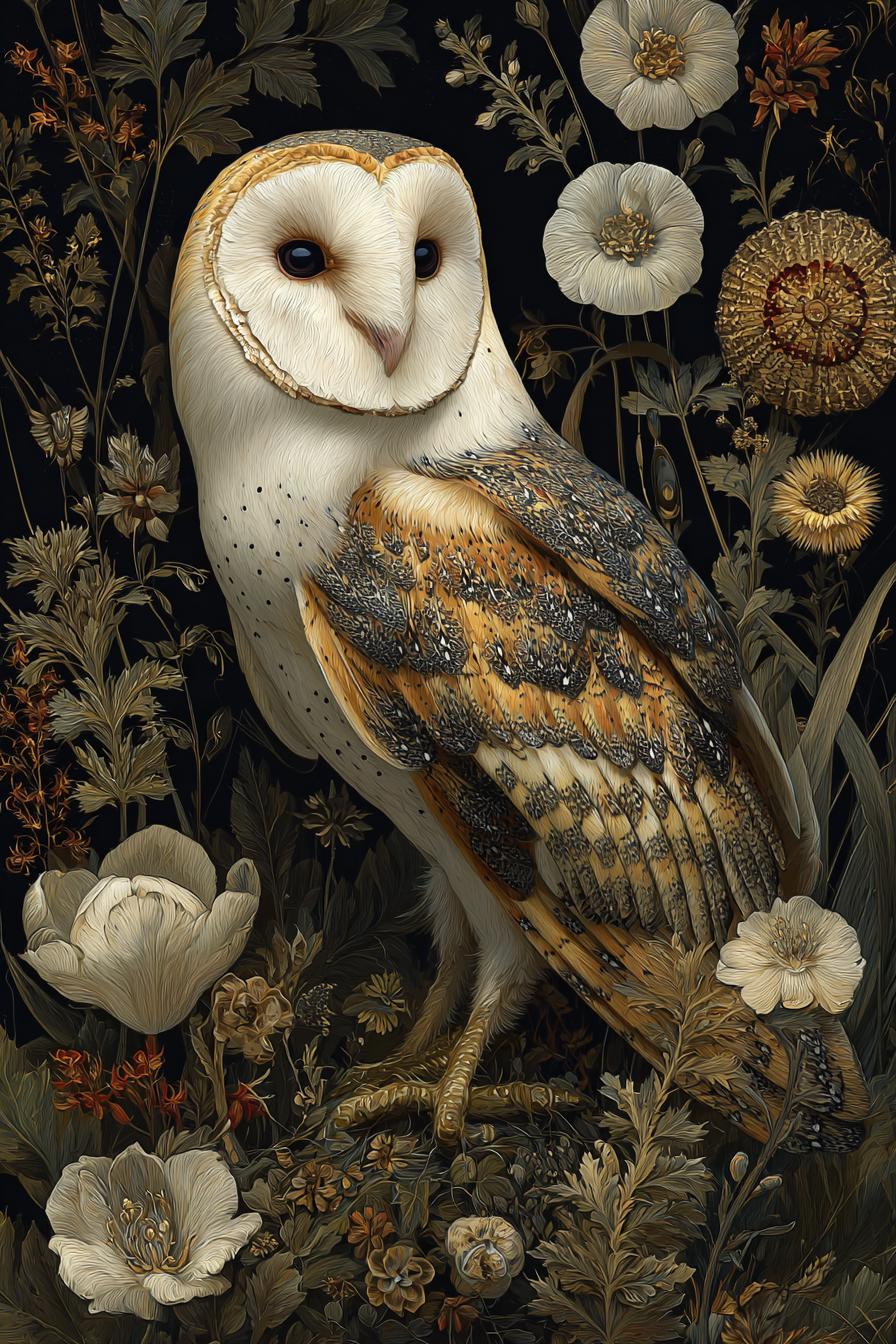 Vintage Barn Owl Vintage Floral cross stitch pattern. Instant PDF Download. 60k Stitches.