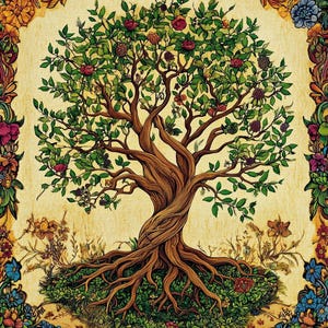 Medieval Vintage Tree of Life cross stitch pattern. Instant PDF Download. 62,192 Stitches.