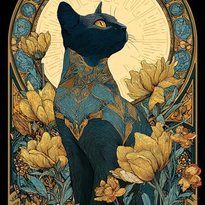 Black Cat Egypt Art cross stitch pattern. Instant PDF Download. 60k Stitches.