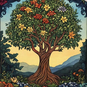 Floral Vintage Tree of Life cross stitch pattern. PDF Download. 62,192 Stitches.