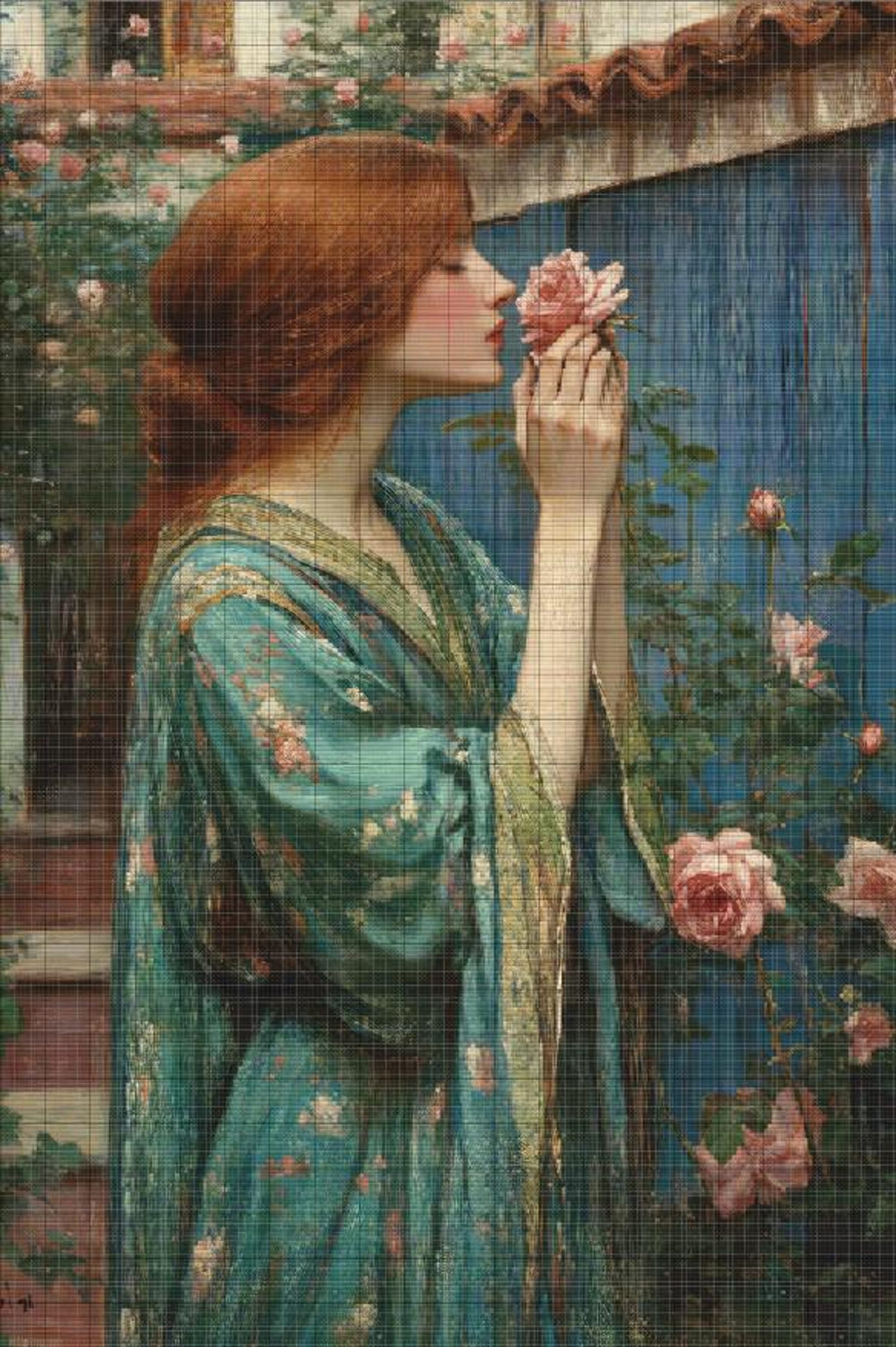 Redhead Lady Smelling Roses Cross Stitch Pattern (PDF Download) - Etsy