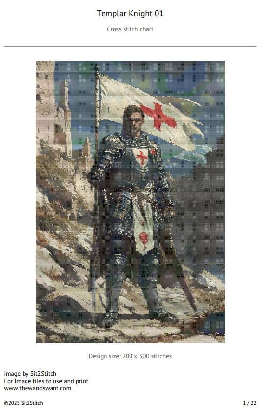 Templar Knight Cross Stitch Pattern. Instant PDF Download. 60k Stitches ...