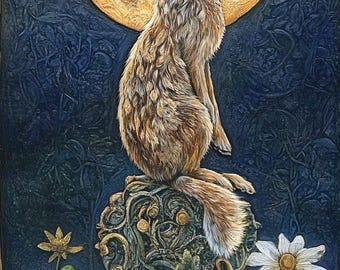Moon Gazing Hare Cross Stitch Pattern. Digital PDF Download. 45,000 stitches
