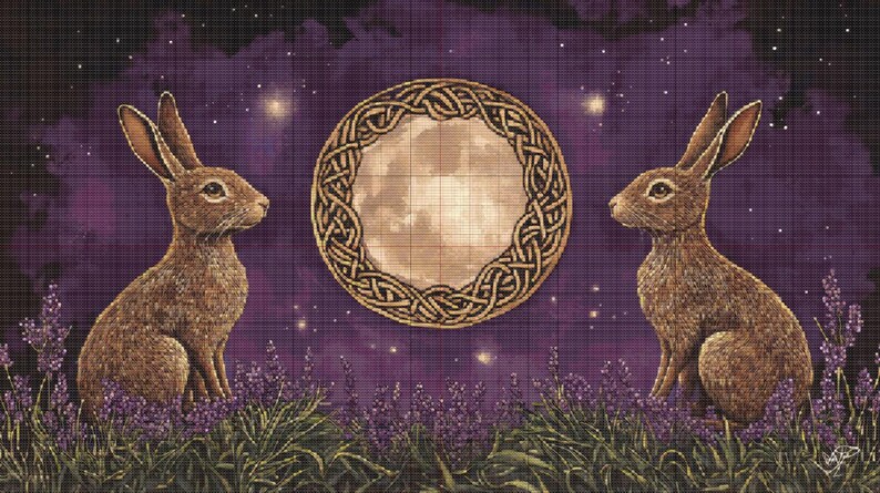 Celtic Moon Hare Lavender Cross Stitch Pattern. Instant PDF Download ...