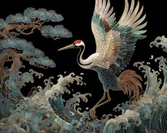 Korean themed Crane cross stitch pattern. Instant PDF Download. 62,500 Stitches.