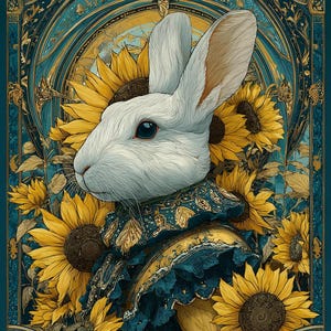 Patrón de punto de cruz enmarcado &quot;Girasoles de Liebre Blanca&quot;. Descarga instantánea en PDF. 65.618 puntos.