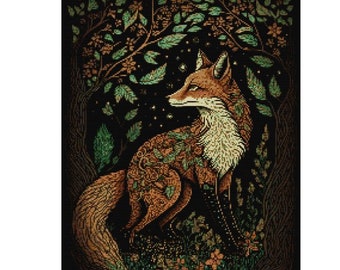 Woodland Fox Cross Stitch Pattern: Detailed Nature Scene (PDF Download)