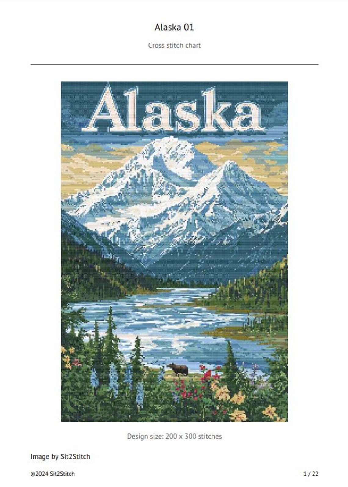 Alaska Landscape Cross Stitch Pattern: USA Destination Embroidery (PDF ...