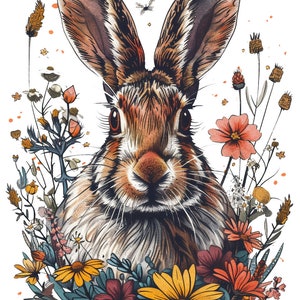 Patrón de punto de cruz de liebre: Diseño floral de conejo (Descarga PDF)