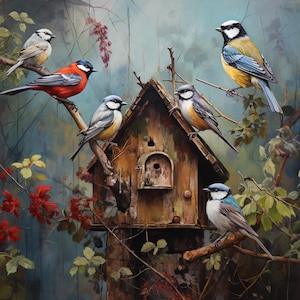 Birds and Bird House cross stitch pattern. Instant PDF Download. 62,500 Stitches.