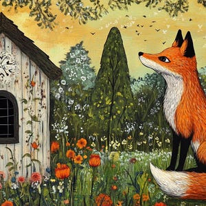 Fox Chicken House cross stitch pattern. Instant PDF Download. 50,400 Stitches.